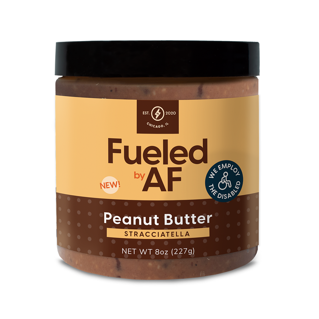 Front of 8 ounce peanut butter stracciatella jar
