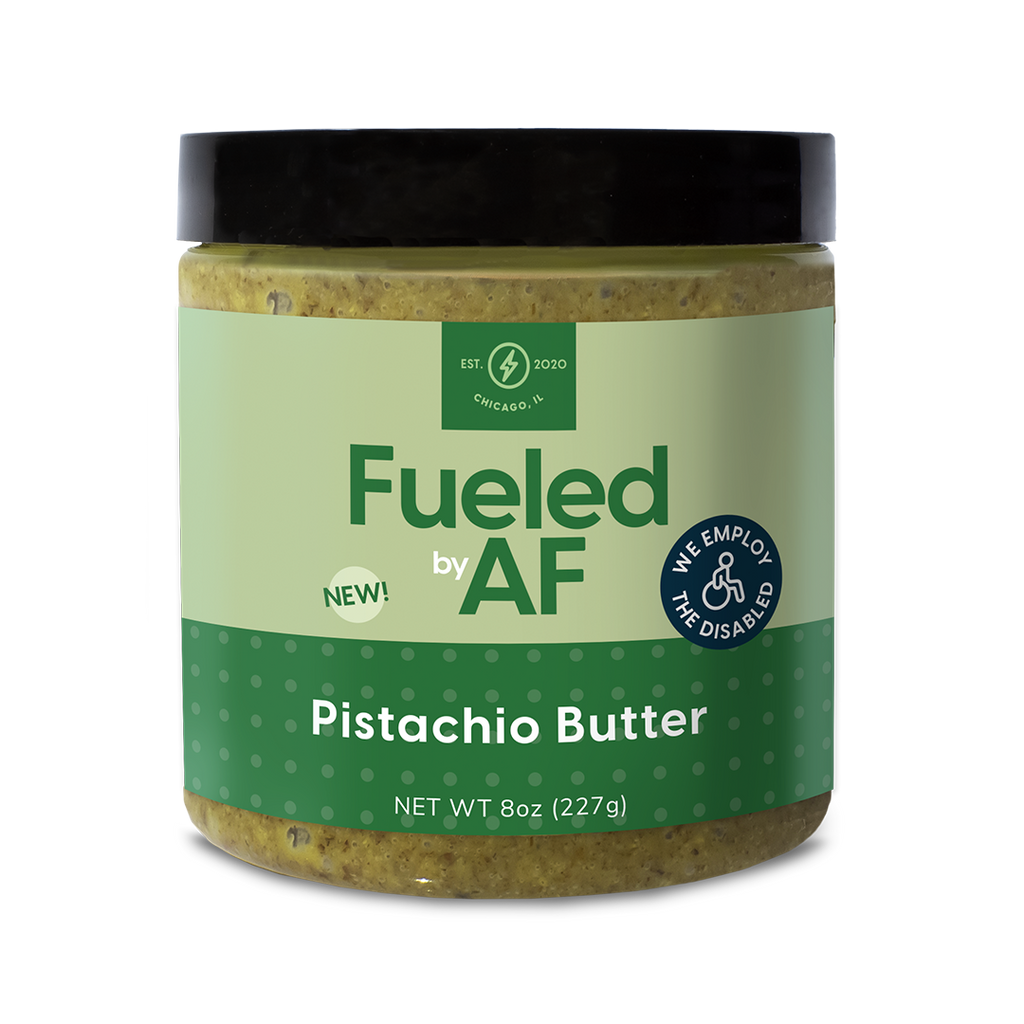 Front of 8 ounce pistachio butter jar