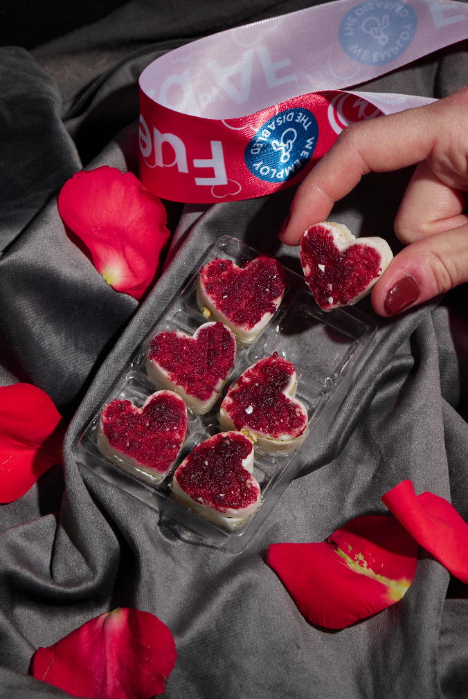 White Chocolate Heart, filled with Pistachio Butter and Raspberry Coating!
