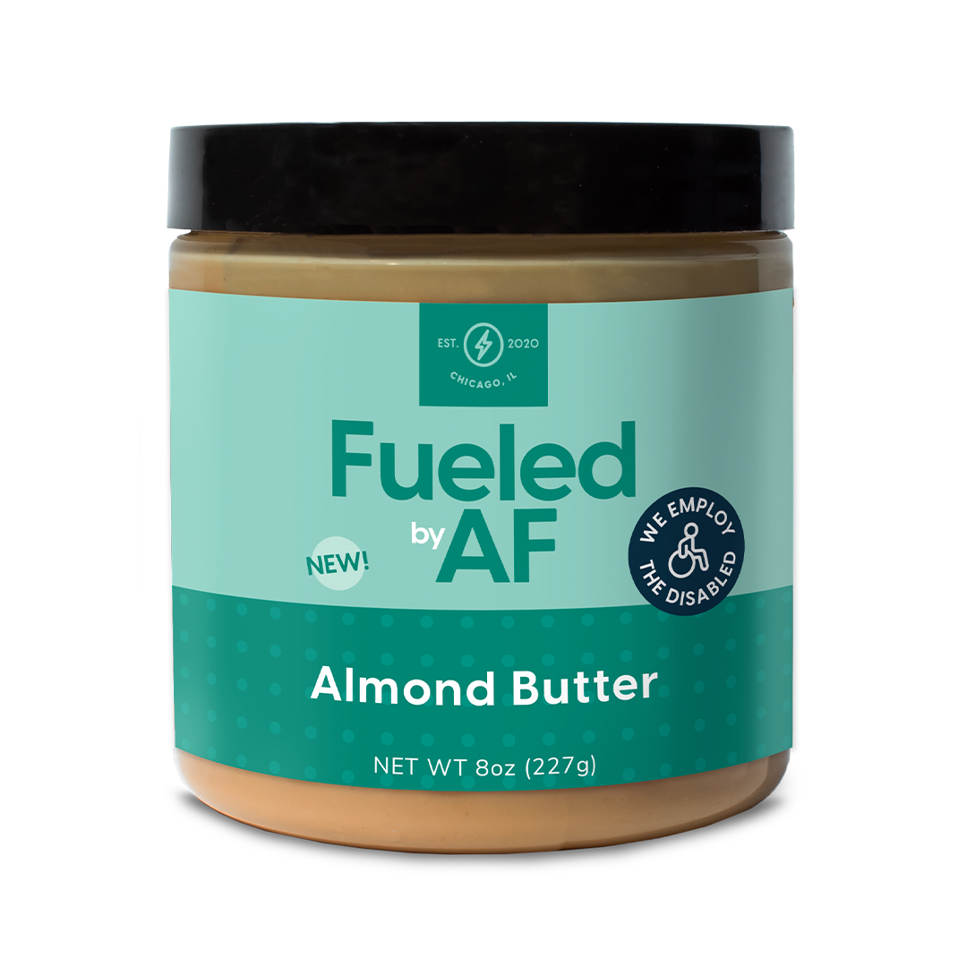 Front of 8 ounce blanched almond butter jar