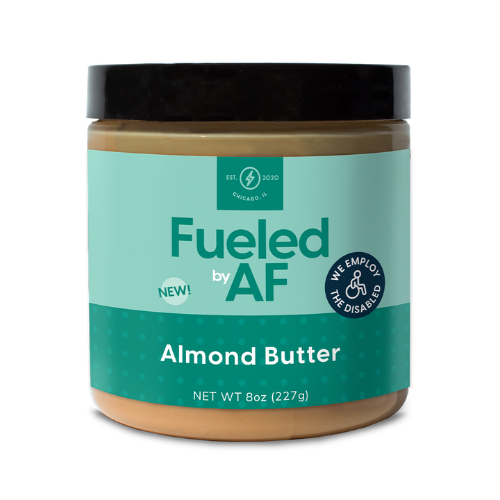 Front of 8 ounce blanched almond butter jar
