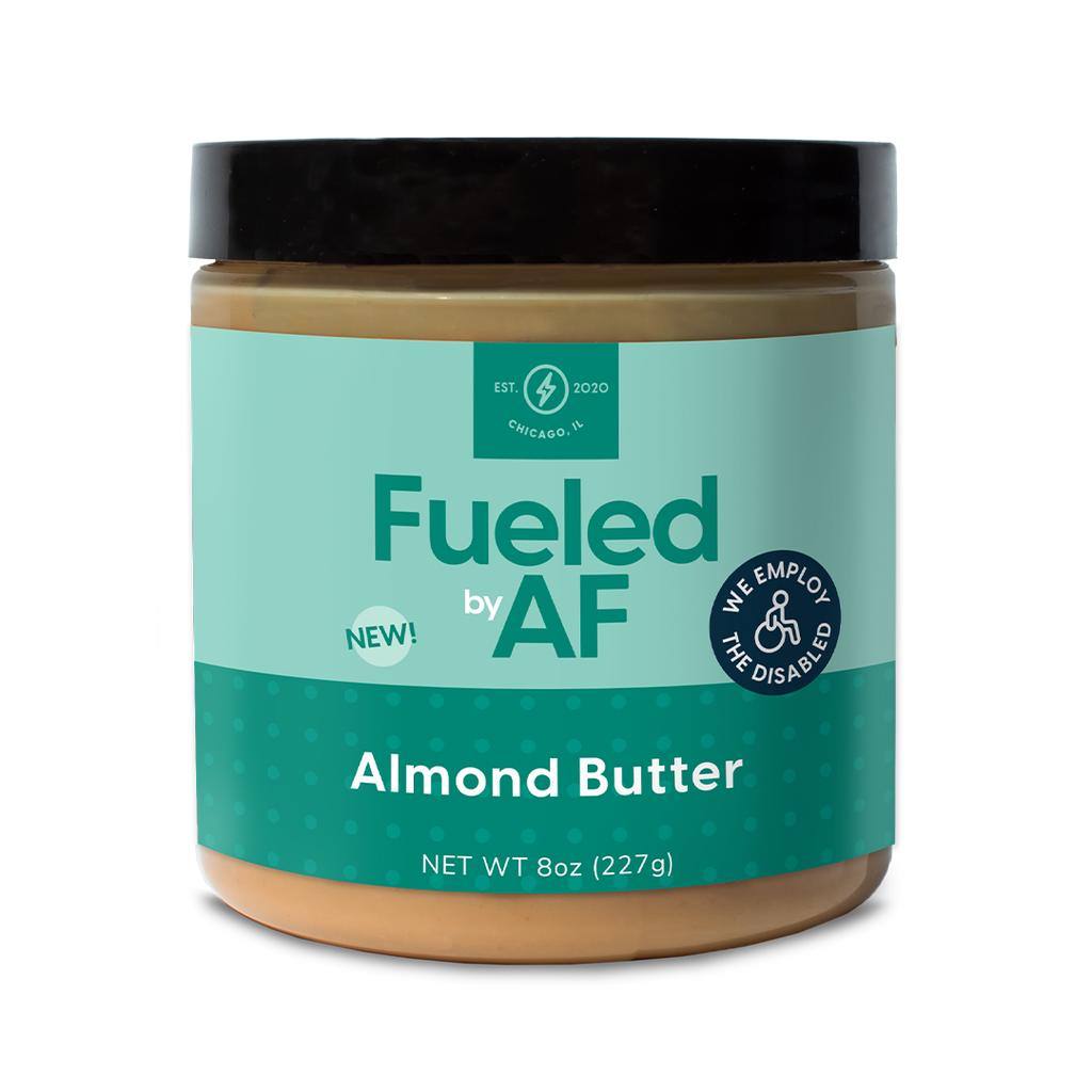 Front of 8 ounce blanched almond butter jar