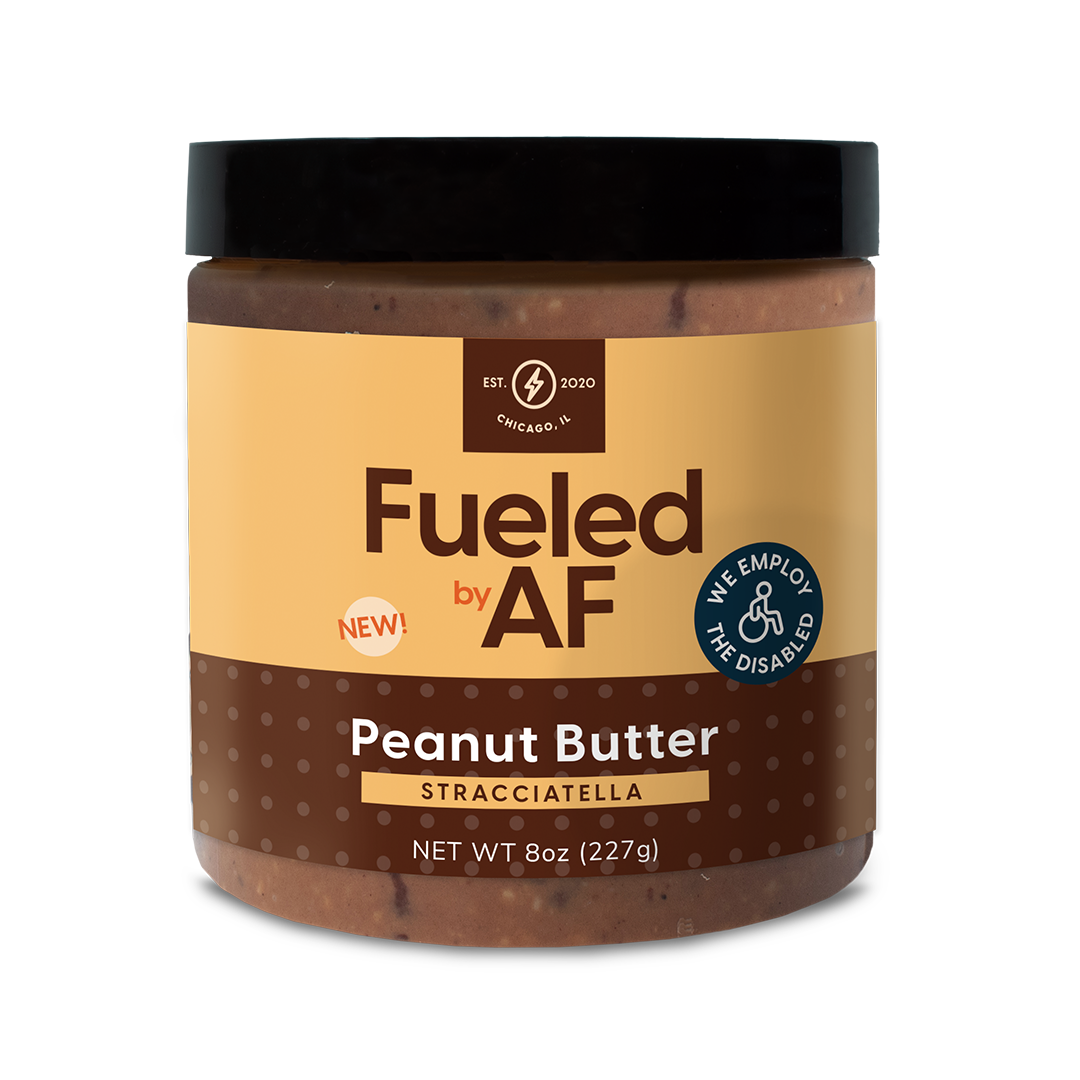 Front of 8 ounce peanut butter stracciatella jar