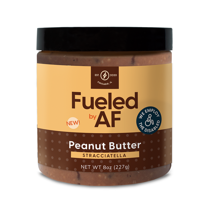 Front of 8 ounce peanut butter stracciatella jar