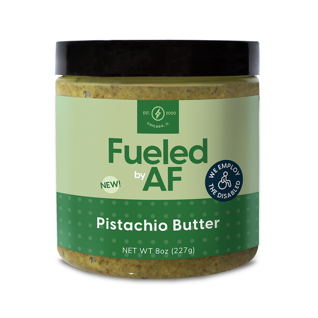 Front of 8 ounce pistachio butter jar