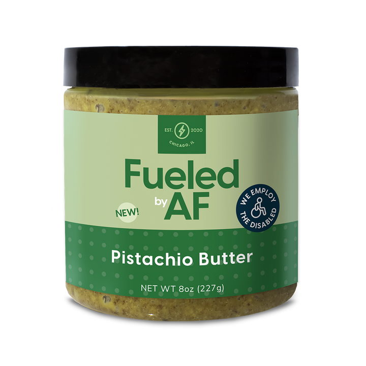 Front of 8 ounce pistachio butter jar