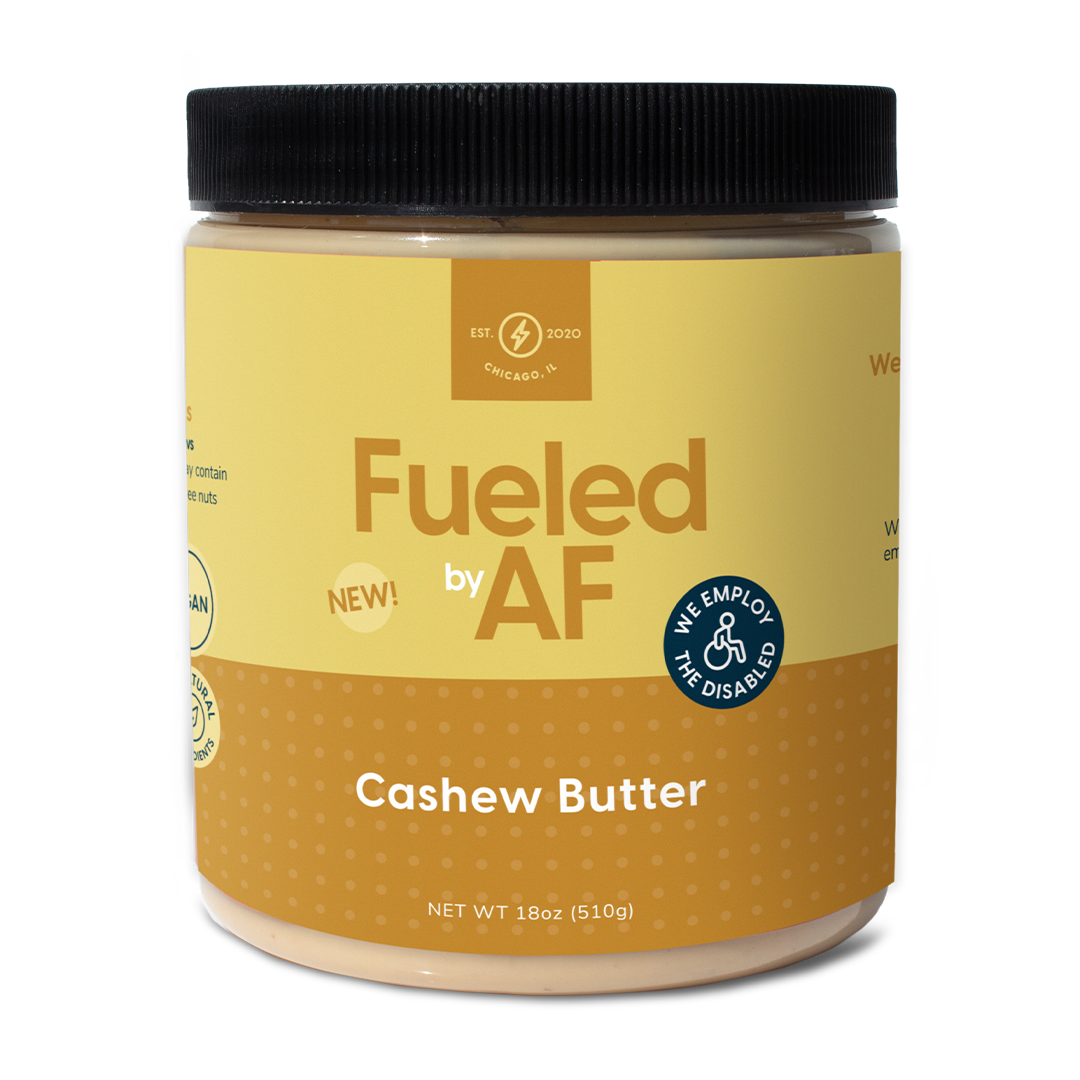 Front of 18 ounce cashew butter Jar