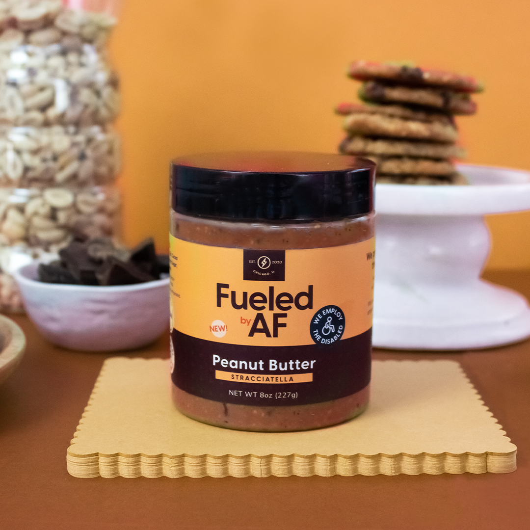 artistic product photo of peanut butter stracciatella